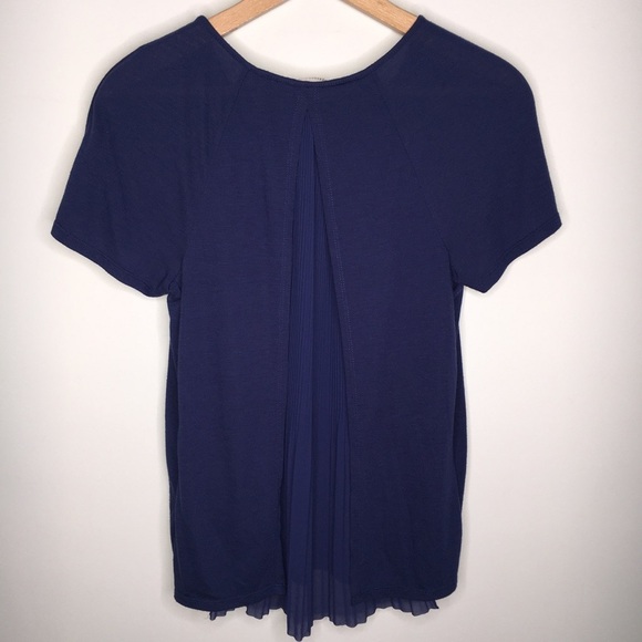 REBECCA TAYLOR SMALL SHORT SLEEVE BLUE TOP WITH SHEER PLEATED BACK - Picture 6 of 8